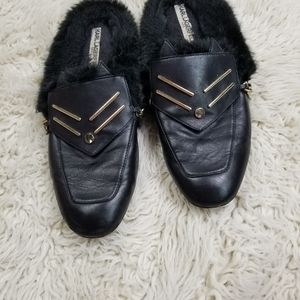 Karl Lagerfeld Black Mules with Gold Accents